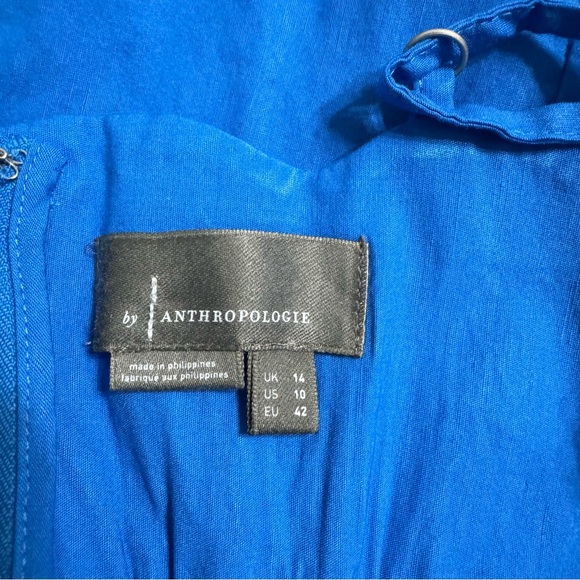Anthropologie Blue Midi Dress Size 10 NWT Button Front Scallop Spaghetti Straps - Picture 10 of 10